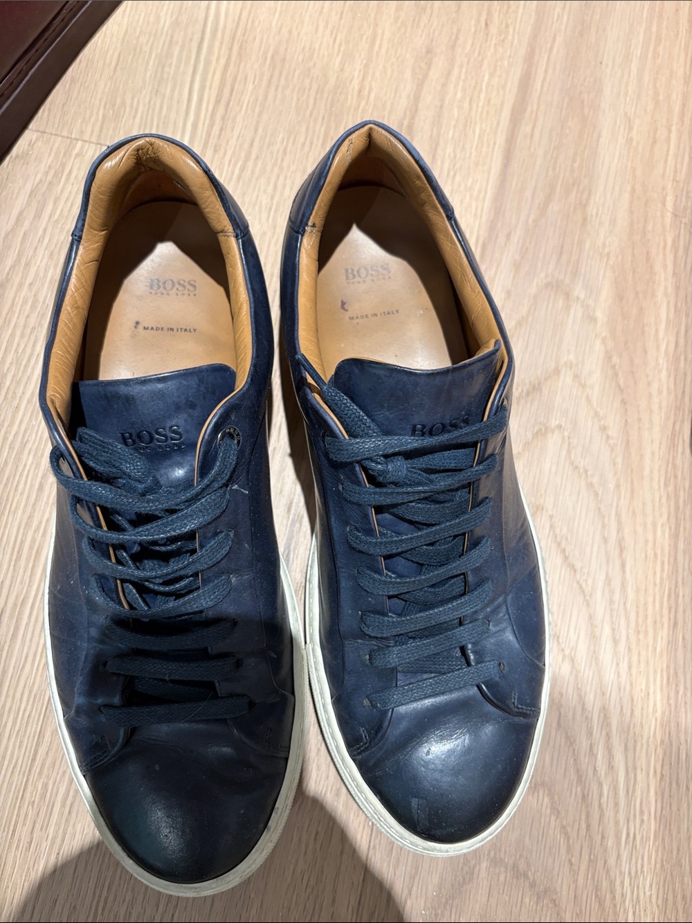 Hugo Boss Navy Leather Low-Top Sneakers with White Sole